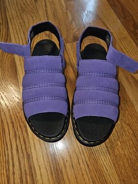 Dr Martens Kole Zebrillus Purple Velcro Strap Suede Sandals